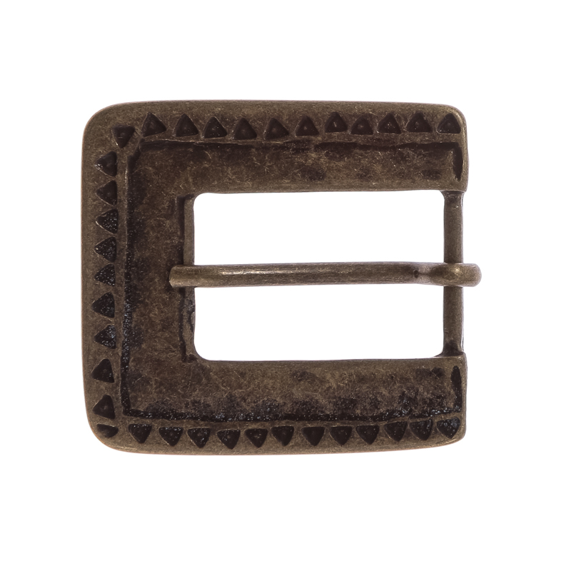 [B668-21] Mittelalter-Schließe aus Altmessing – Rechteckige Riemenschnalle mit Ziermuster