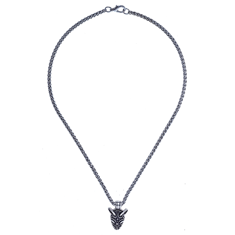 [PK-5163-1] Halskette „Fenrir“ – Silberfarbener Wikinger-Wolfanhänger an markanter Flechtkette