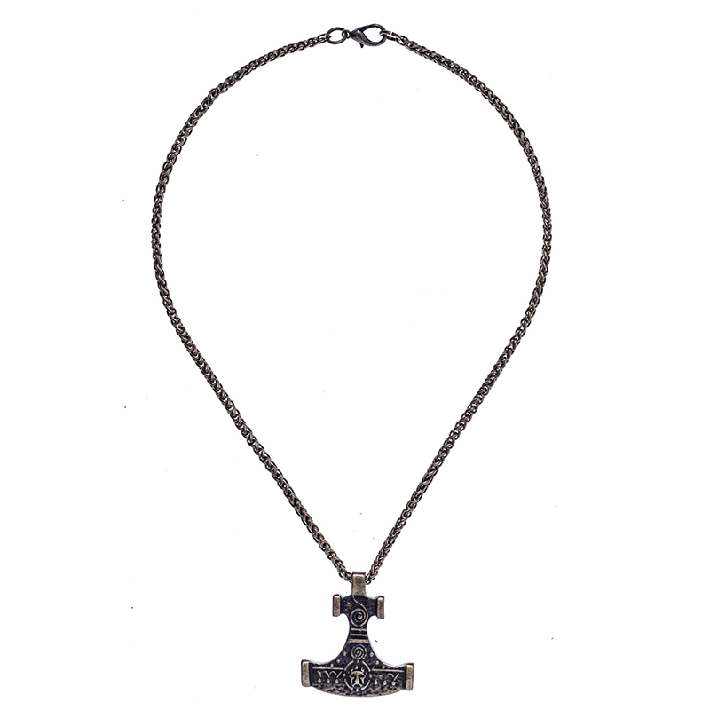[PK-5170-21] Halskette „Hiddensee-Thorhammer“ – Altmessingfarbener Mjölnir-Anhänger nach Fund von Rügen