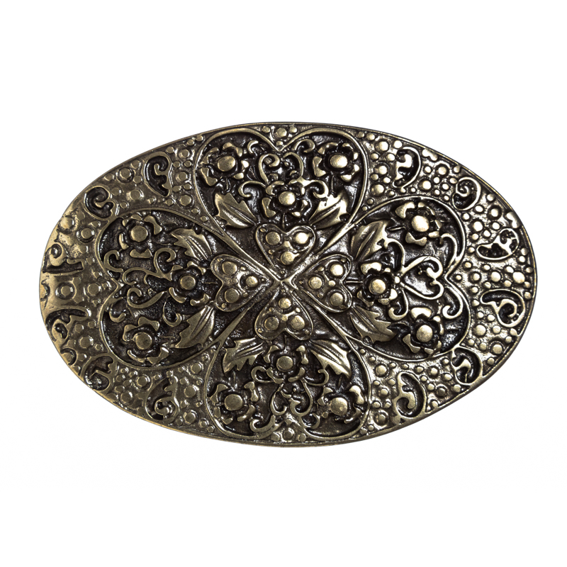 Gürtelschließe Herzmotiv CORDIS – 4 cm messingfarben für Mittelalter-Gewandungen