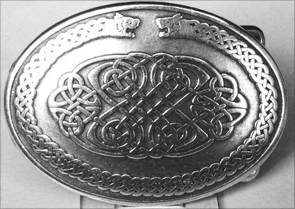 Celtic Dragons Gürtelschnalle in Silberoptik – Keltisches Knotenmuster mit Doppeldrachen für 4 cm Gürtel