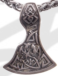 Breit-Axt Anhänger silberfarben – Mittelalterlicher Zamak-Schmuck mit Runenmuster