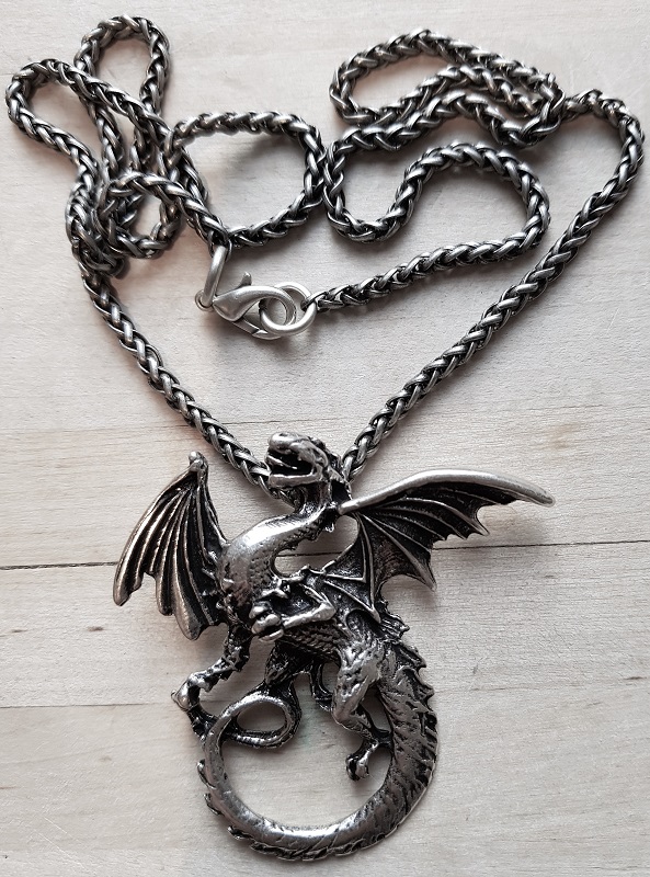 [PK-5127-1] Halskette „Nordischer Drache“ – Silberfarbener Anhänger mit kraftvollem Design