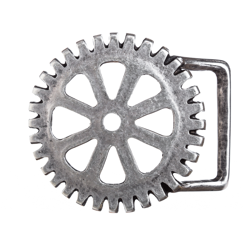 Steampunk Gürtelschnalle „STP-Tesla“ – Zahnrad-Design aus Zamak, silberfarben, für 4 cm Gürtel