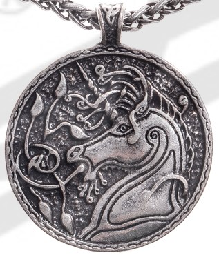 Keltisches Einhorn Anhänger silberfarben – Beidseitig verziertes Fantasy-Amulett aus Zamak