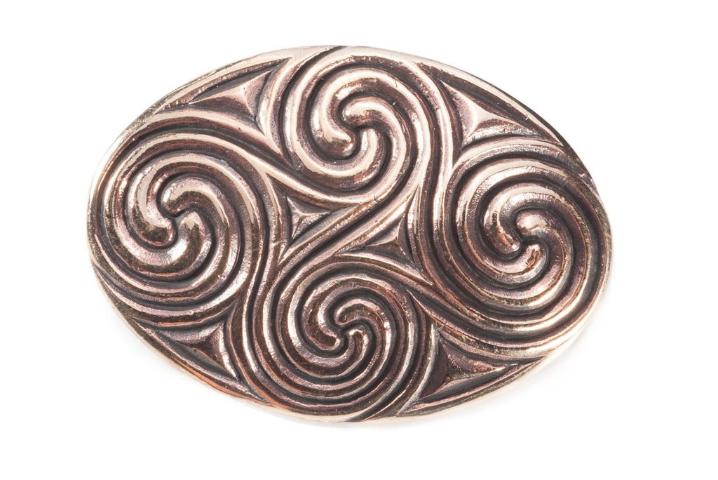 Keltische Fibel Brosche "Newgrange" aus Bronze – Scheibenfibel mit Triskel-Muster 3,6 cm