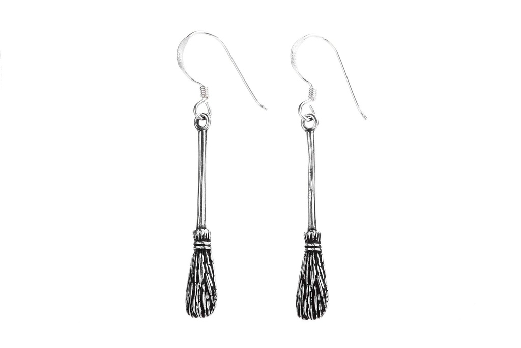 [oh128] Ohrhänger „Broomy – Hexenbesen“ aus 925er Silber – Magischer Ohrschmuck 4,5 cm