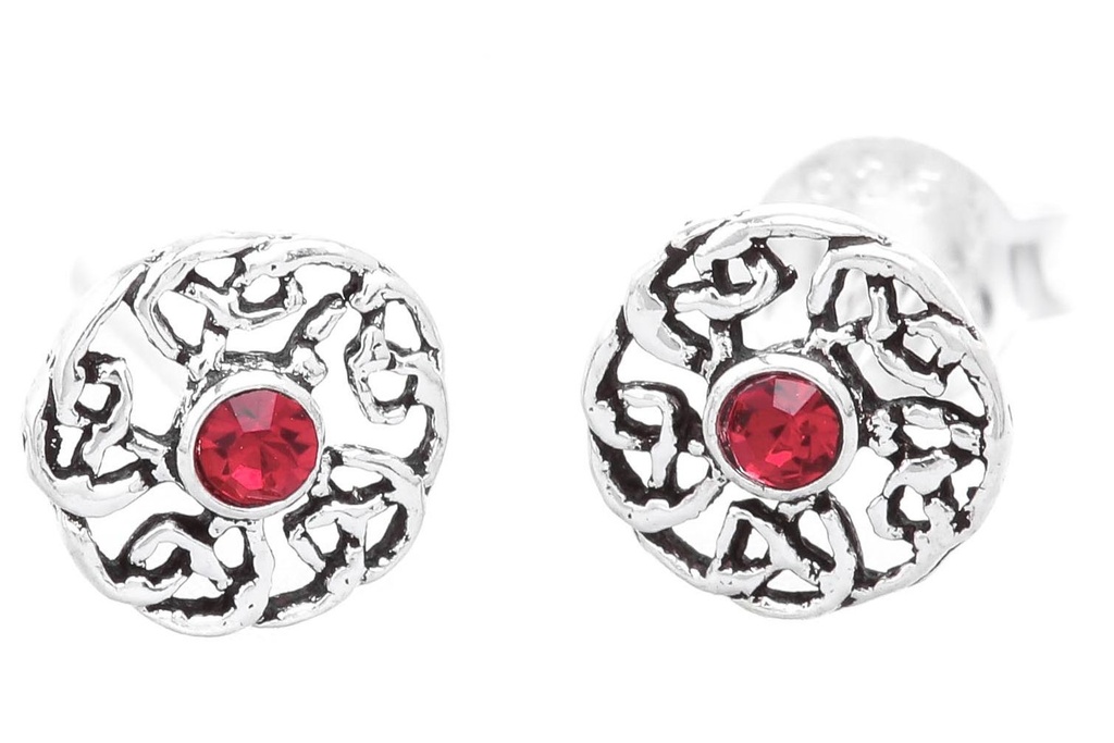 Ohrstecker Isira aus Silber – Keltische Knoten Ohrringe 925er mit rotem Kristall Ø 6 mm