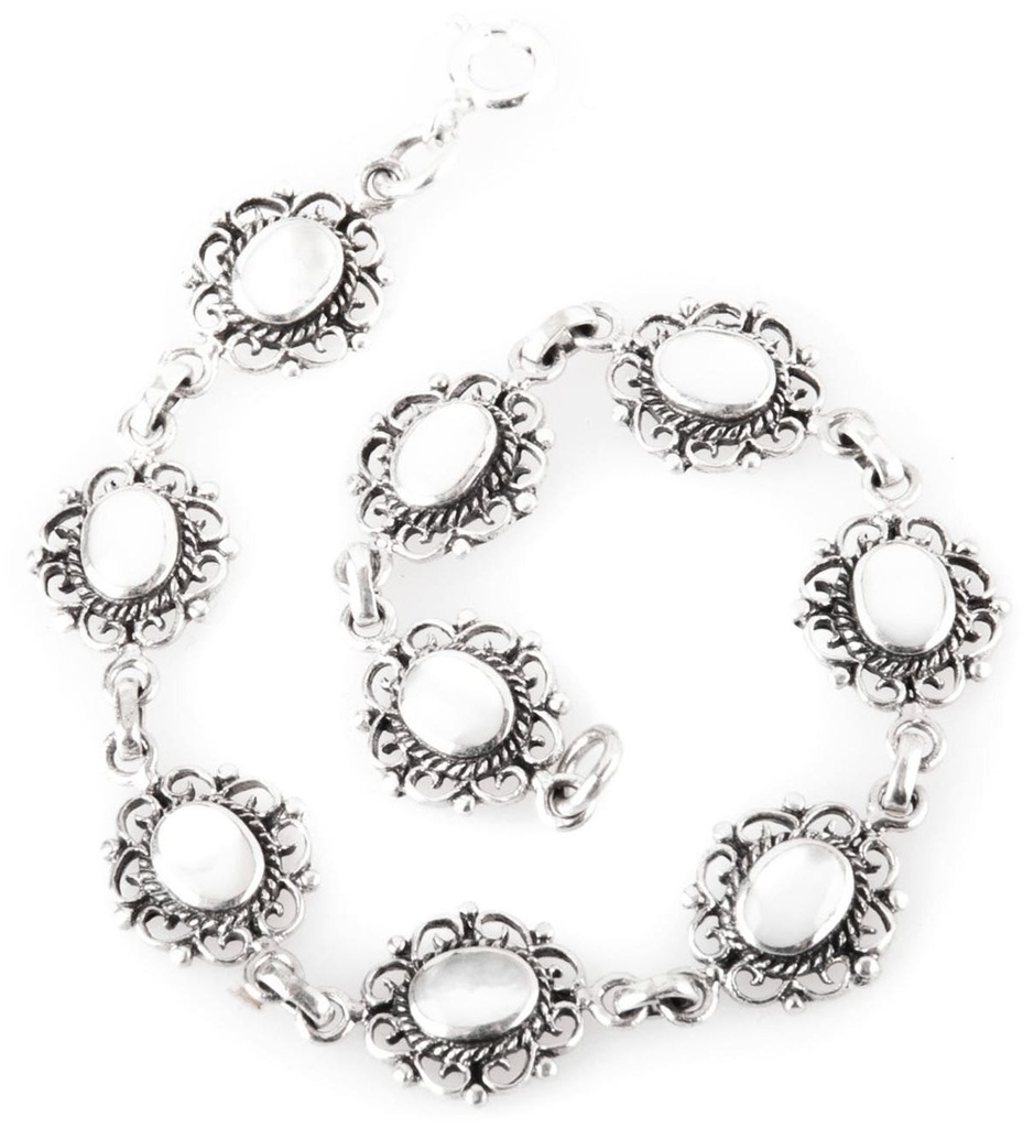 [ark20-2] MÉDIÉVALE Armkette aus Silber mit Perlmutt – Boho Armband im Mittelalter-Stil 19 cm