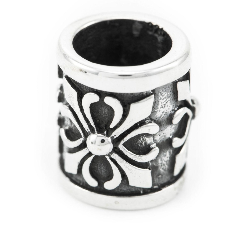 Ritter Haar- & Bartperle AKAN aus 925 Silber – 11 mm Mittelalter Ornamentperle mit Fleur de Lis