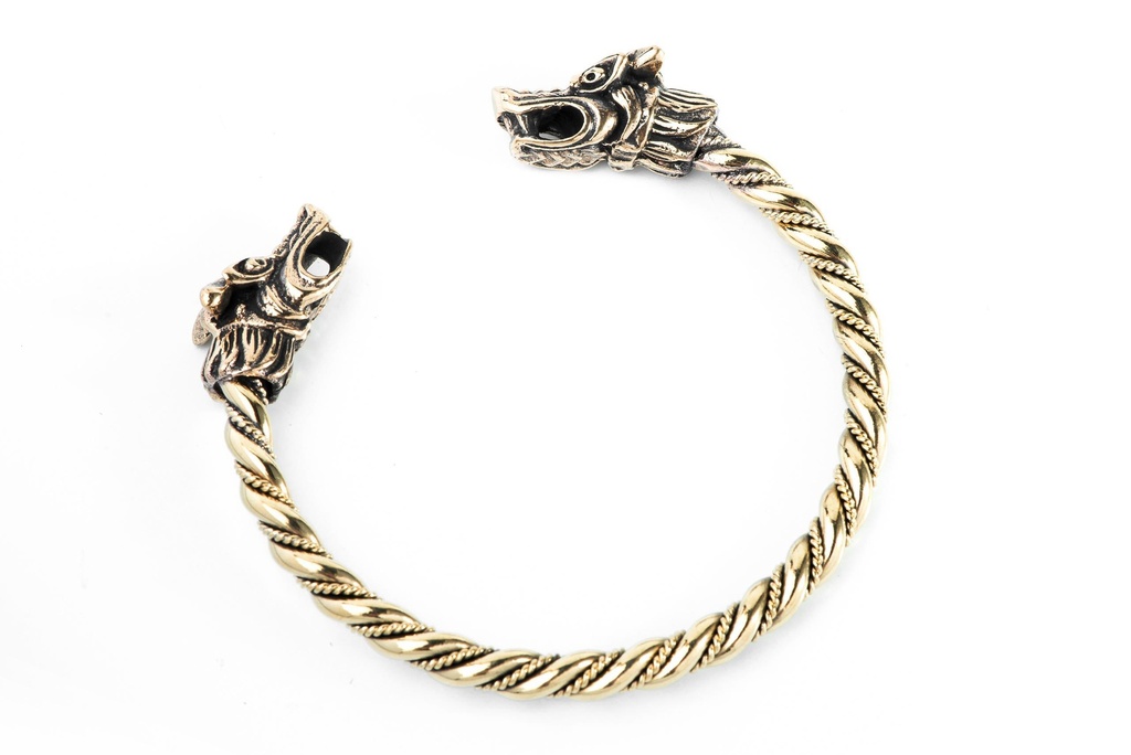 Armreif ROYA aus Bronze Ø 6,3 cm – Wikinger Armreif mit Drachenköpfen für Frauen