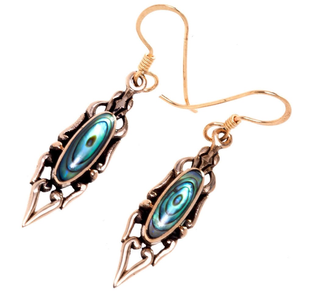 [Ohb27-2] Schmuck Ohrhänger Bifröst Paua 4,4 cm – Bronze – Meeresinspirierte Ohrringe mit Paua-Muschel