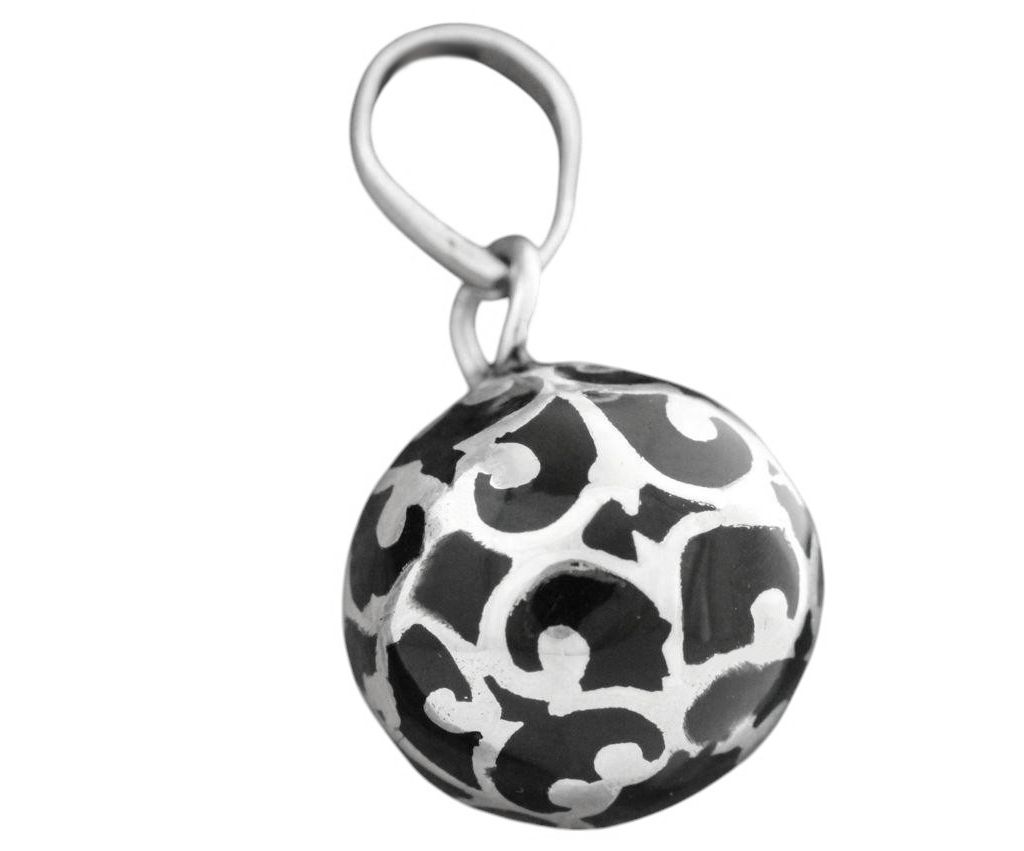 [am187] Schmuckstück  Dunkle Klangkugel TIANA Ø 1.2 cm Zarte Ornamente Gothic SchmuckSilber 2.2 cm