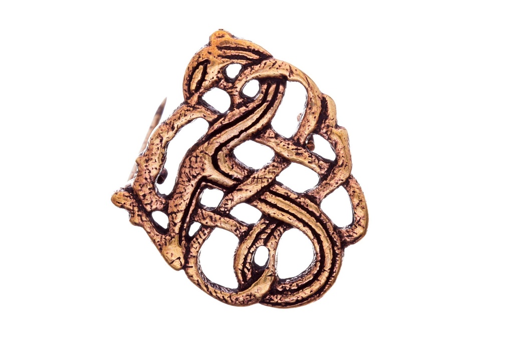 [fb81] Wikinger-Fibel „Turin“ aus Bronze – Brosche 3,4 cm im Urnesstil mit Drachenmotiv