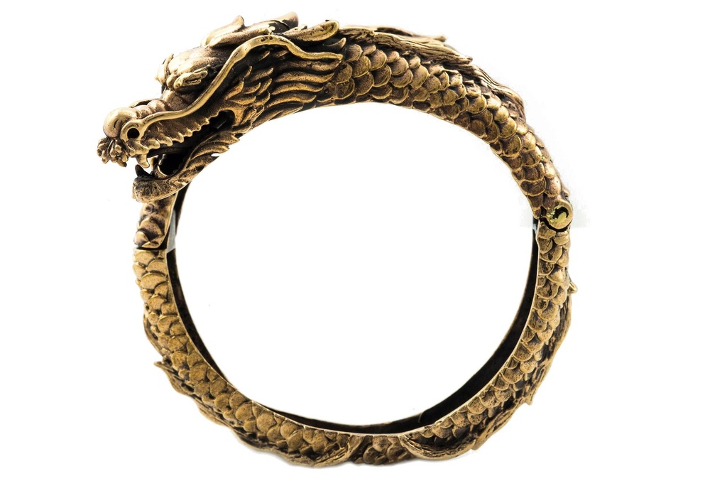 [armb25-2] Männer Drachen-Armreif BRÁIN aus Bronze – Wikinger Scharnier Reif Ø 6,2 cm