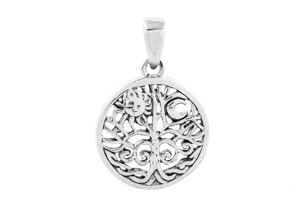 925er Sterling Silber Anhänger ALINE – Sonne, Mond und Lebensbaum 1,7 cm