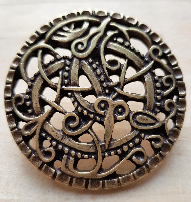 Wikinger-Beschlag „Schlangennest“ messingfarben – Runder Zierbeschlag mit Schlangenornament