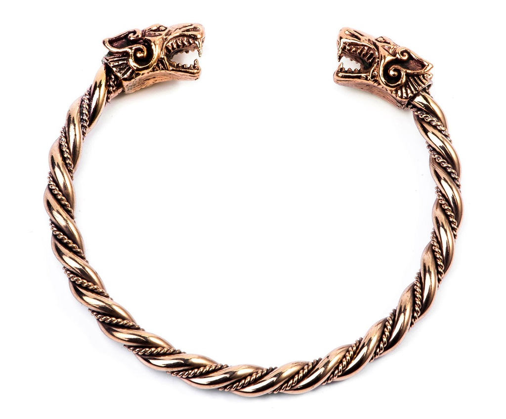Armreif FENRA aus Bronze Ø 6,6 cm – Wikinger Armreif mit Wolfsköpfen für Frauen
