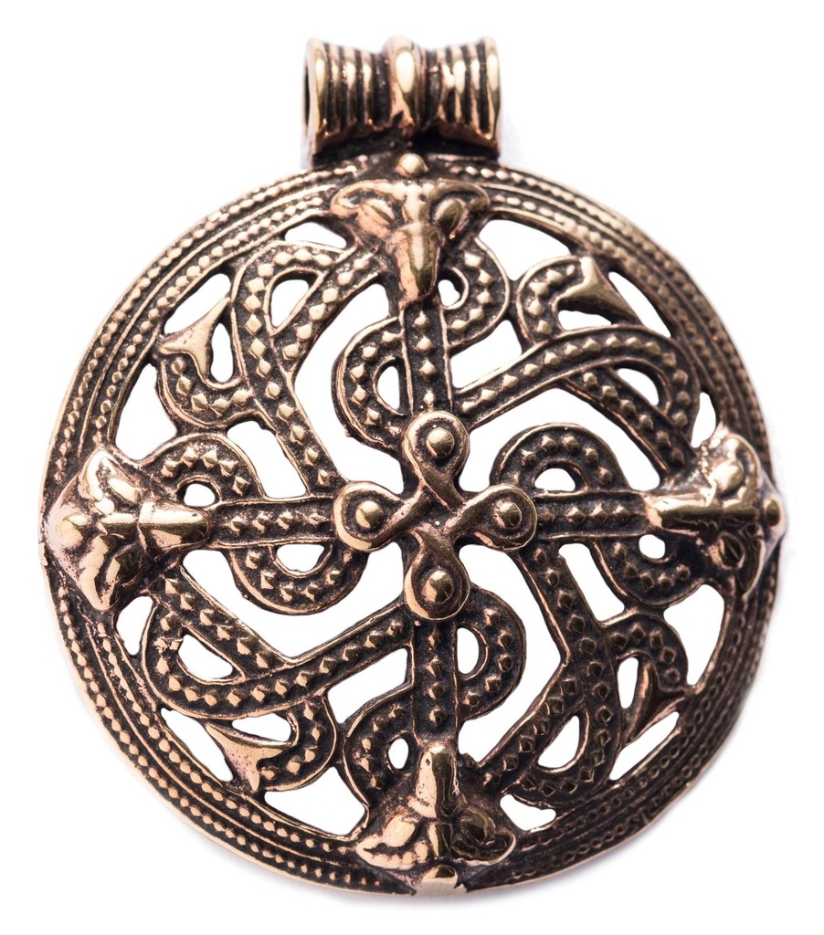 [avb7] Großes Wikinger Kreuz Anhänger aus Bronze – Viking Cross Amulett 5 cm