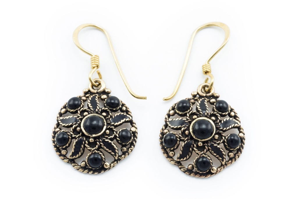 Ohrhänger THARA aus Bronze 3,3 cm – Fünfblatt Schmuck mit schwarzem Onyxstein