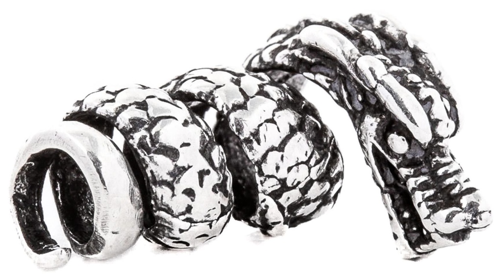 Wikinger Drachenperle DACOR aus 925 Silber – 23 mm Bart- & Haarperle mit Drachendesign für Zöpfe & Dreads