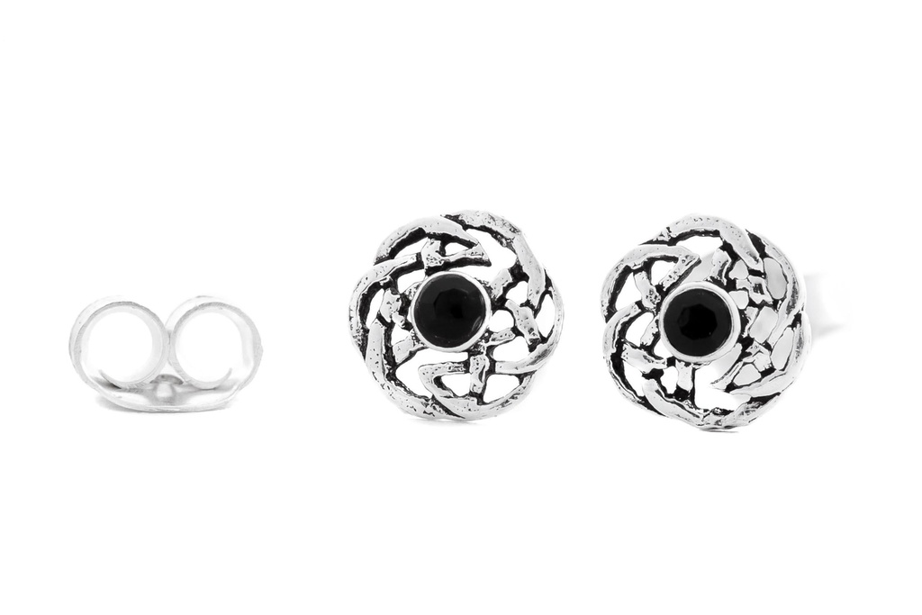 [ost118-4] Ohrstecker Edina Celtic Schwarzer Kristall aus 925 Silber – Keltischer Ohrschmuck Ø 6 mm