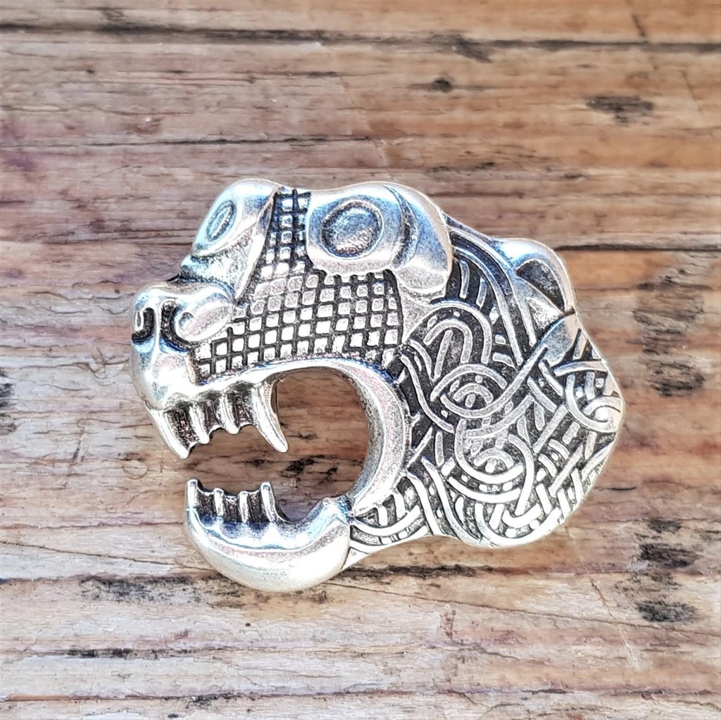 [N-316L-1] Zierbeschlag „Oseberg-Drache“ – Silberfarbener Drachenkopf nach links blickend 