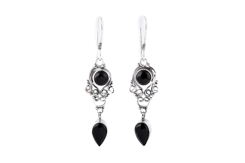Schmuck Ohrhänger Narisa Onyx 4,5 cm – Silber 925 – Bohemian Ohrringe mit schwarzem Edelstein
