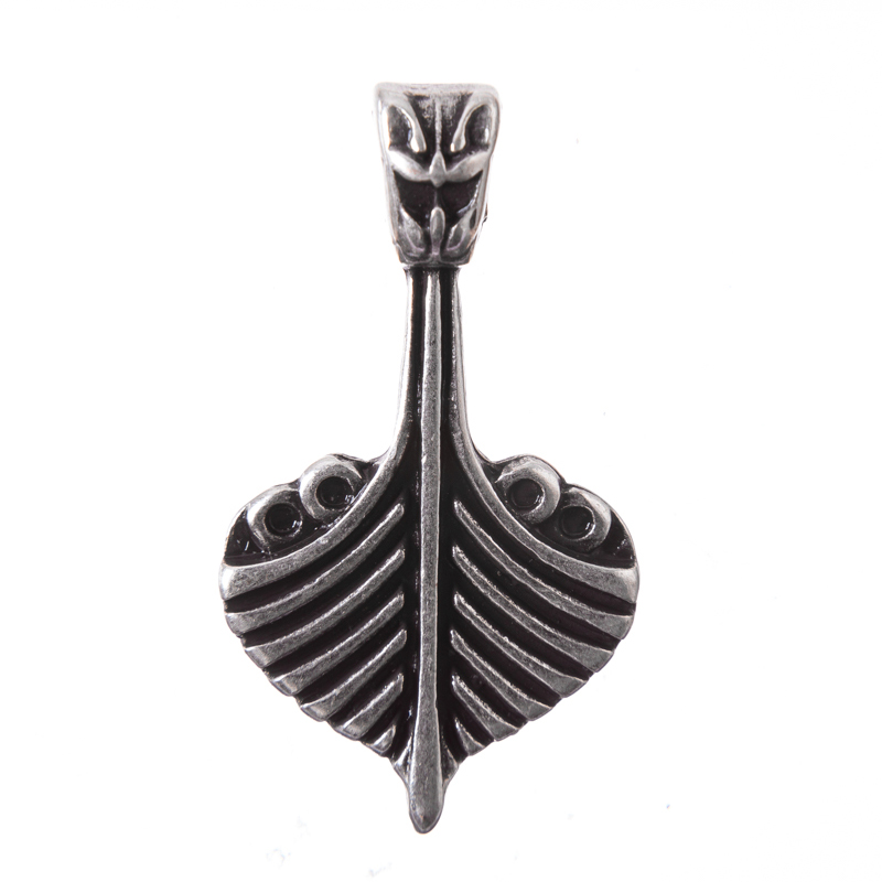 Anhänger Drachenboot – Silberfarbener Wikinger-Schmuck mit Drachenkopf-Bug 40 mm
