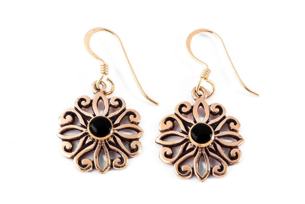 Schmuck Ohrhänger Eliana Onyx 3,3 cm – Bronze – Filigrane Ohrringe mit schwarzem Edelstein