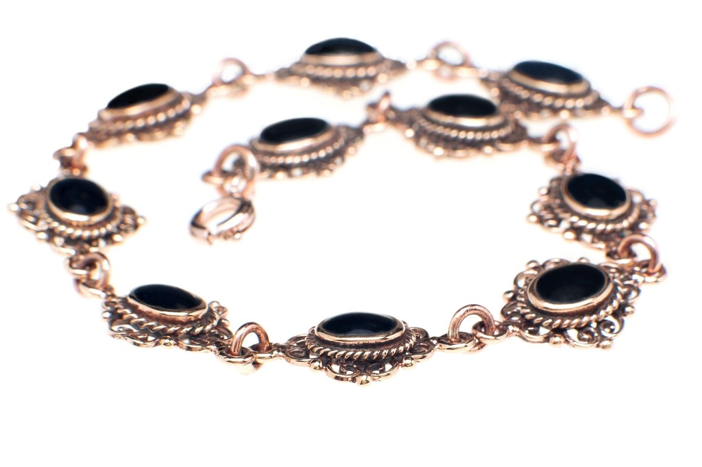[arkb20] Mittelalterliche Armkette MÉDIÉVALE aus Bronze – 19 cm mit Onyxsteinen