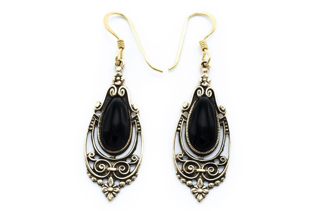 Ohrhänger TALINA aus Bronze 5 cm – Mittelalterlicher Onyx Schmuck für Frauen