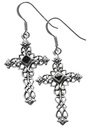 Mittelalter Ohrhänger „Lucan – Onyxkreuz“ aus 925er Silber – Gotik-Schmuck 4,9 cm 