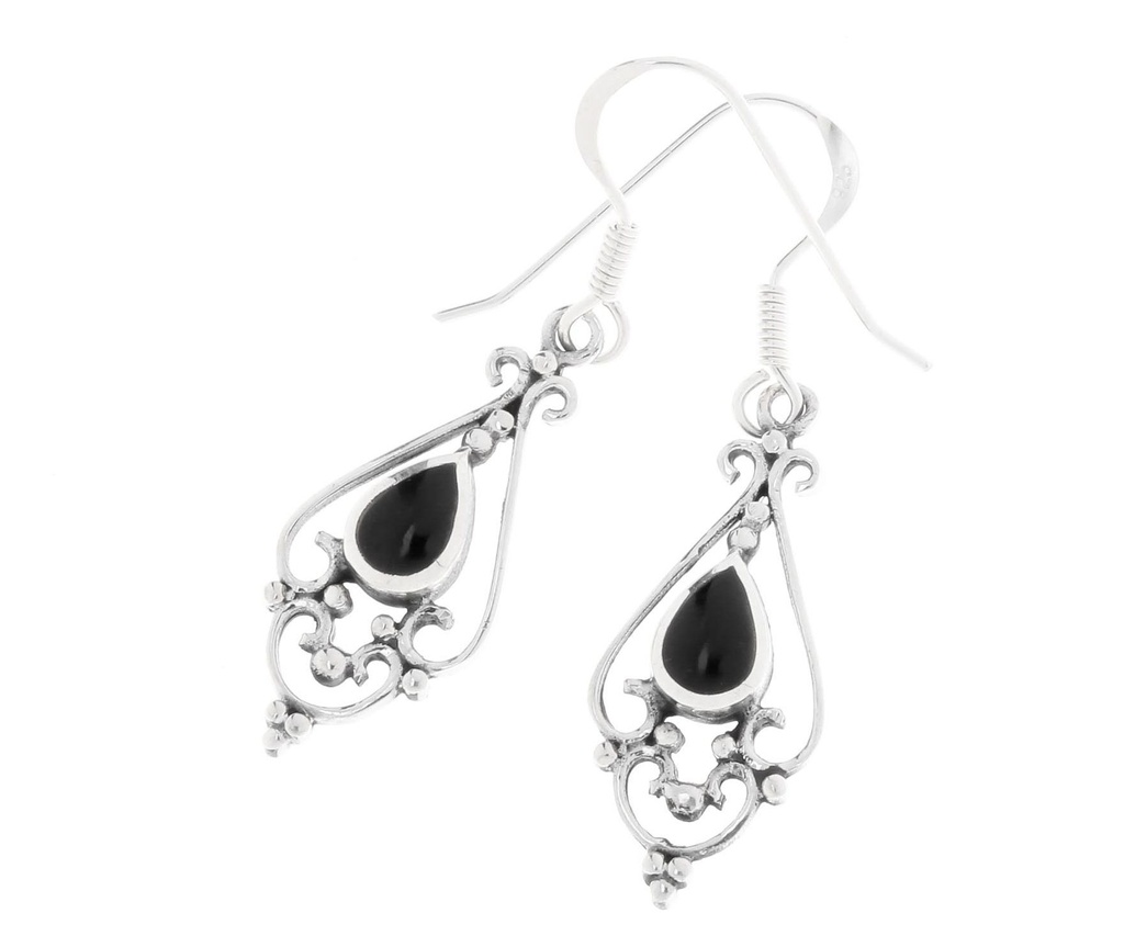 [oh123] VENICA Ohrringe aus Silber mit Onyx – Mittelalterlicher Damen Ohrschmuck 4,2 cm