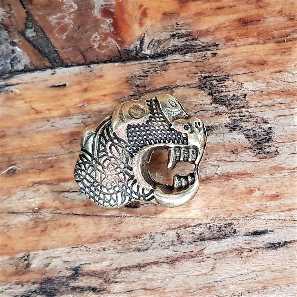 [N-315R-2] Zierniete „Oseberg-Drache klein“ – Messingfarbener Drachenkopf nach rechts blickend