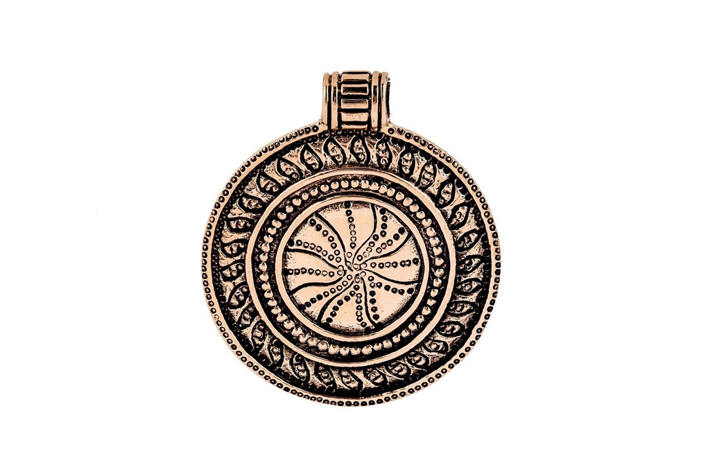 Wikinger Anhänger „Østgaard – Sonnenrad“ aus Bronze – Nordisches Sonnenamulett 3,7 cm mit Runenmuster