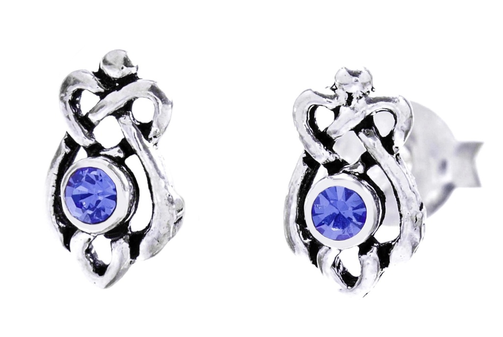 Ohrstecker MANJA aus 925er Silber 8 mm – Keltischer Ohrschmuck mit blauem Kristall