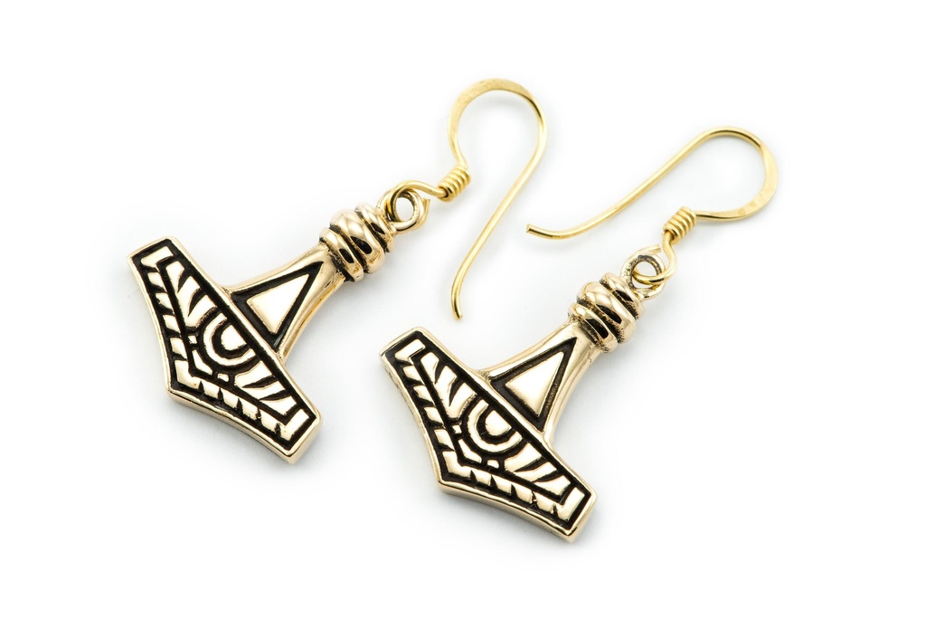 Ohrhänger Mjölnir Thorshammer aus Bronze – Wikinger Ohrschmuck mit nordischem Symbol 2,4 cm