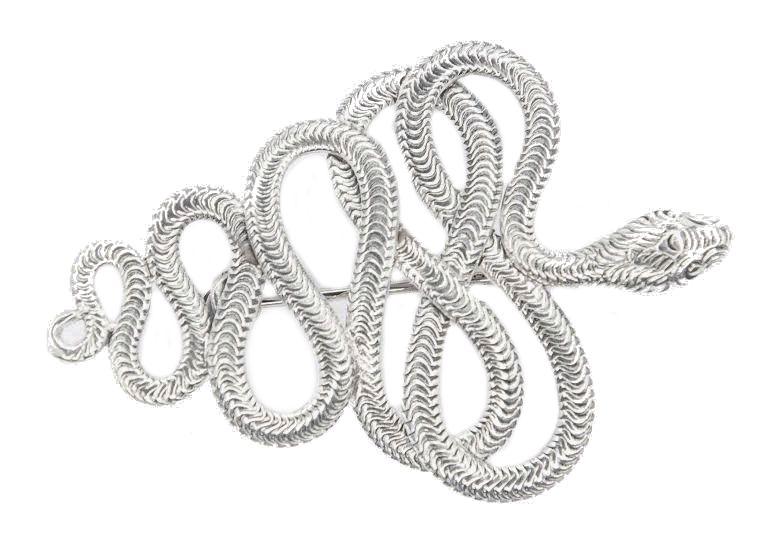 [br18] Silber-Brosche MANDARA – 4,4 cm keltische Fibel mit Schlangenmotiv