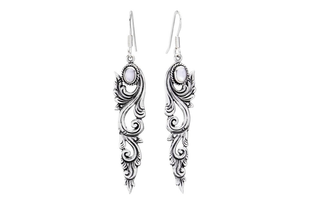 NORCIA Ohrringe aus Silber mit Perlmutt – Langer Damen Ohrschmuck 6,5 cm
