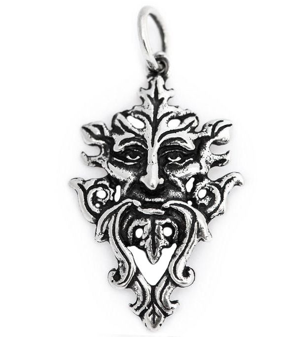 [am211] Green Man Anhänger CERUNNOS aus 925er Silber – Waldgott & Naturgeist (4 cm) 