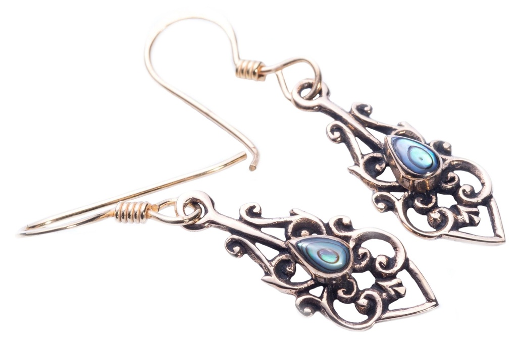 NINIA Ohrringe aus Bronze mit Paua-Muschel – Boho Schmuck mit Muscheleffekt 3,5 cm