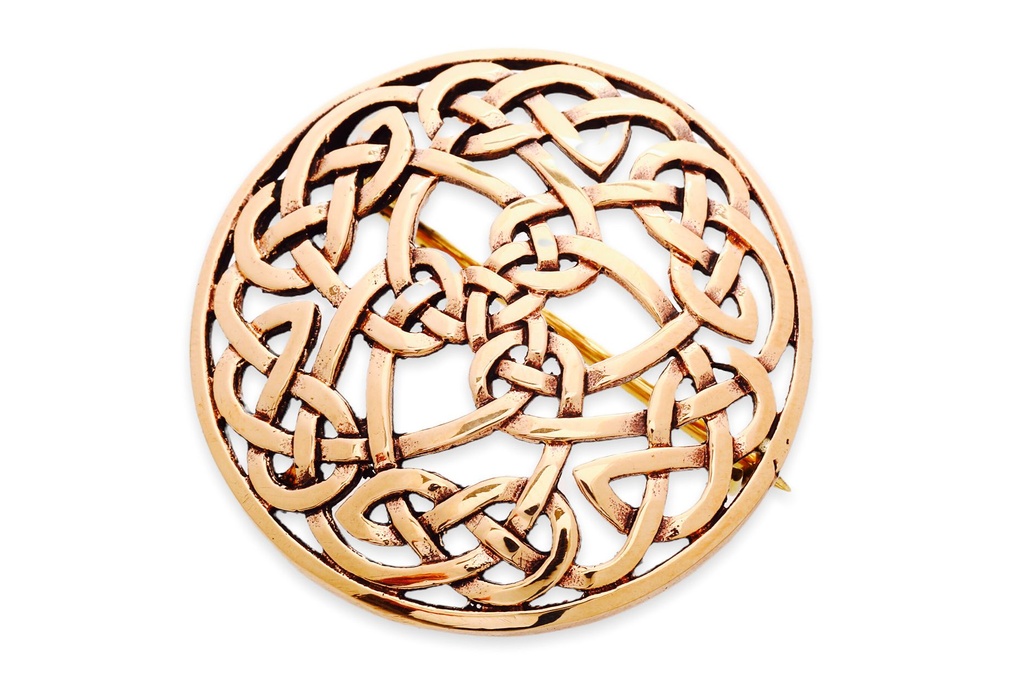 [fb68] Keltische Rundfibel "Varisca" aus Bronze – Kunstvolle Gewandschließe mit Knotenmuster 3,9 cm