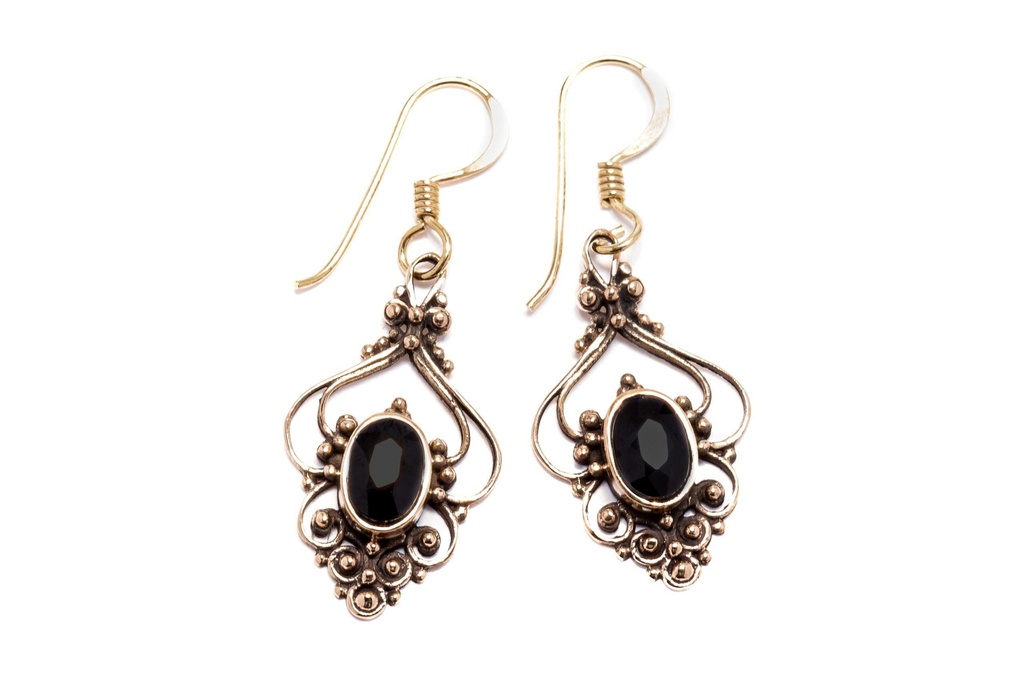 Schmuck Ohrhänger Salia Schwarzer Kristall 3,8 cm – Bronze – Boho-Ohrringe mit funkelndem Edelstein