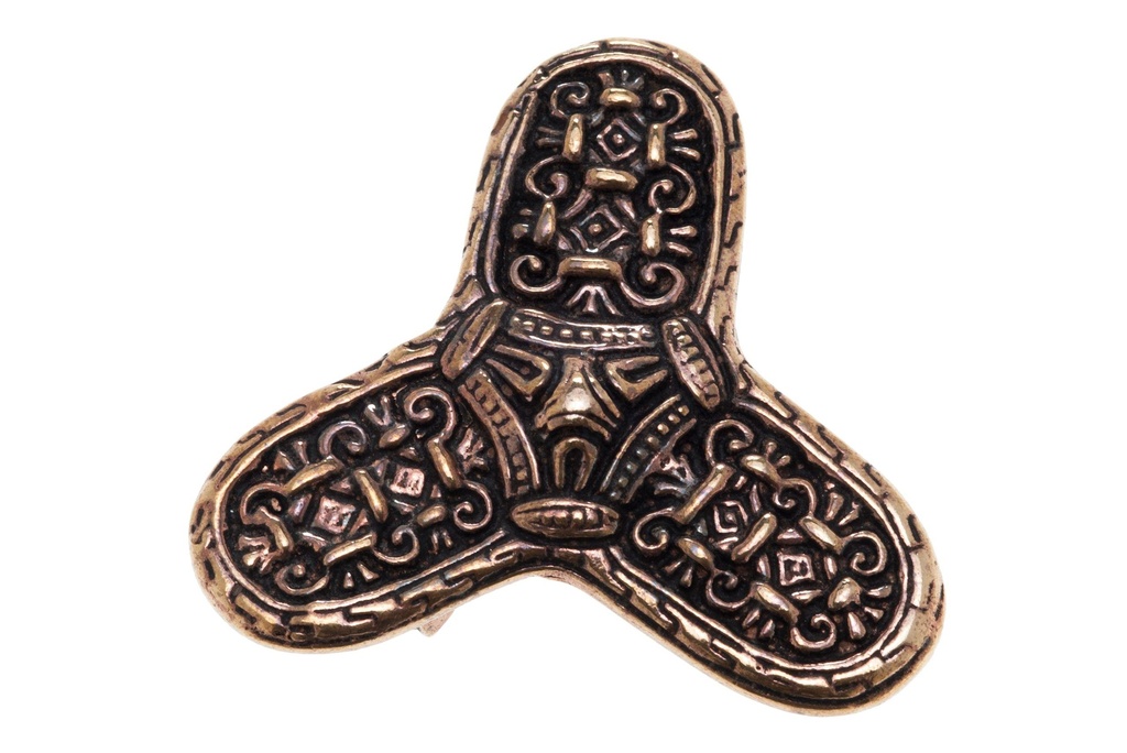 Wikinger Fibel Brosche "Karlir" aus Bronze – Dreiecksbrosche mit Ösen 5 cm