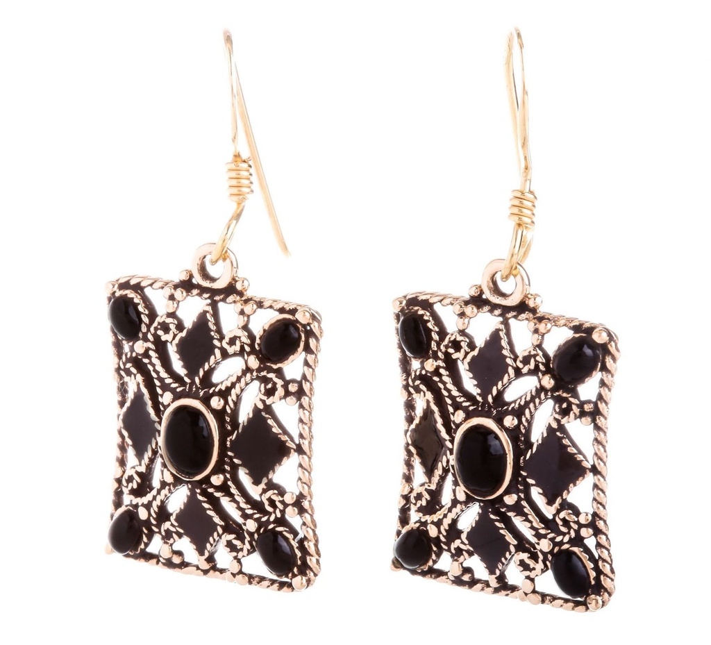 Ohrhänger Byzanz mit Onyx aus Bronze – Mittelalterlicher Ohrschmuck 3,5 cm