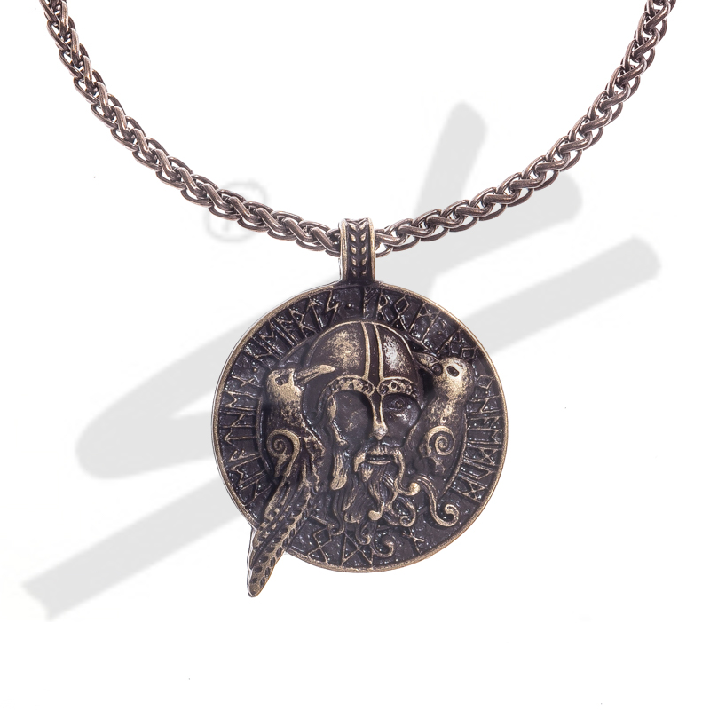 [PK-5106-21] Odin mit Hugin & Munin – Altmessingfarbene Wikinger-Halskette