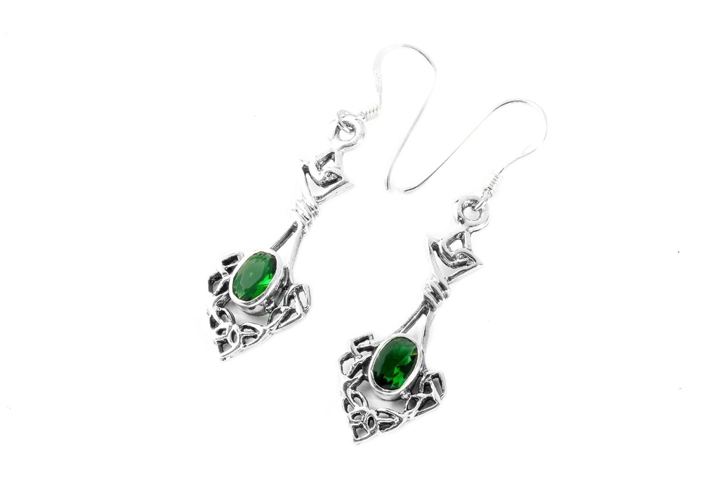 Ohrhänger 'Danu Celtic Grüner Kristall' Silber 925 -  Schmuck für Mittelalter, Reenactment und Larp