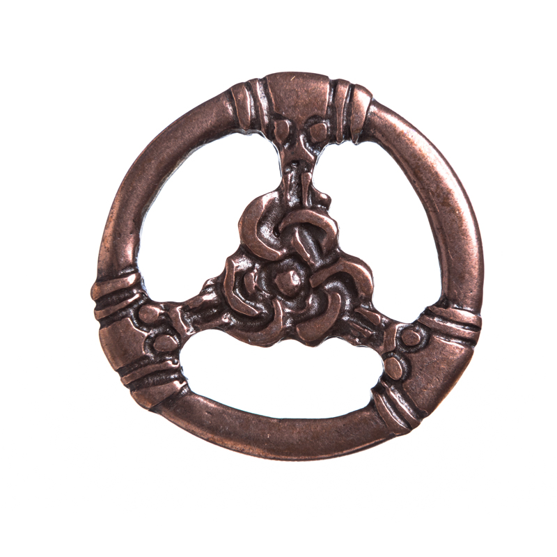 [N-241-4] Kupferfarbener Beschlag „TRIS“ – Keltischer Gürtel-Teiler mit Dreifachknoten