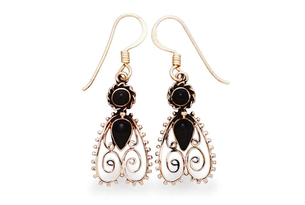 Ohrhänger Lenja Onyx aus Bronze – Mittelalterlicher Ohrschmuck mit Schutzstein 3,8 cm 